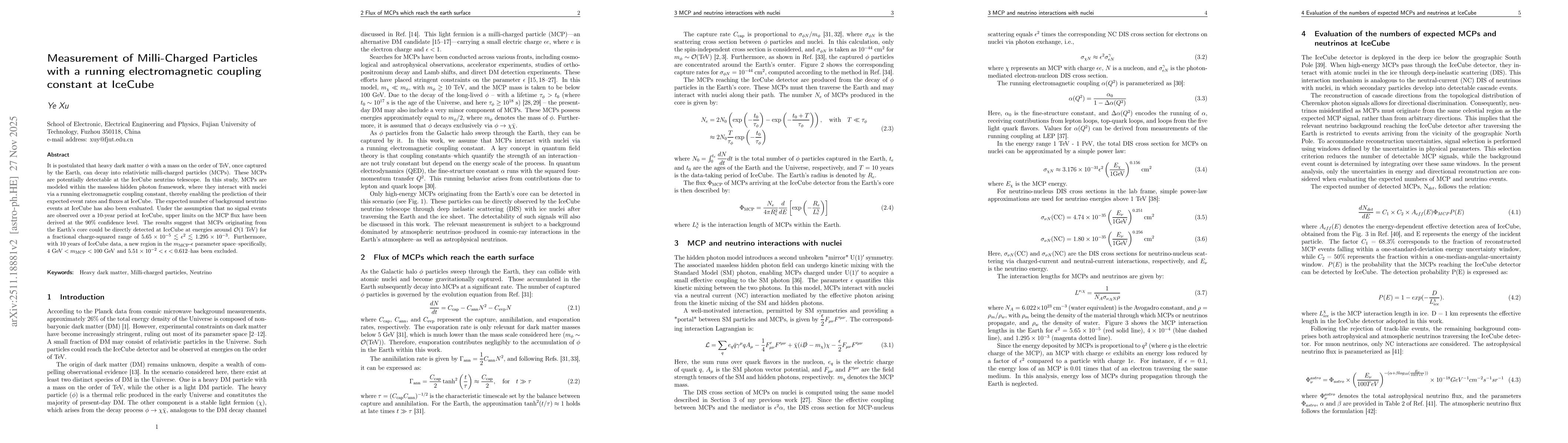 Thumbnail for Measurement of Milli-Charged Particles with a running electromagnetic coupling constant at IceCube