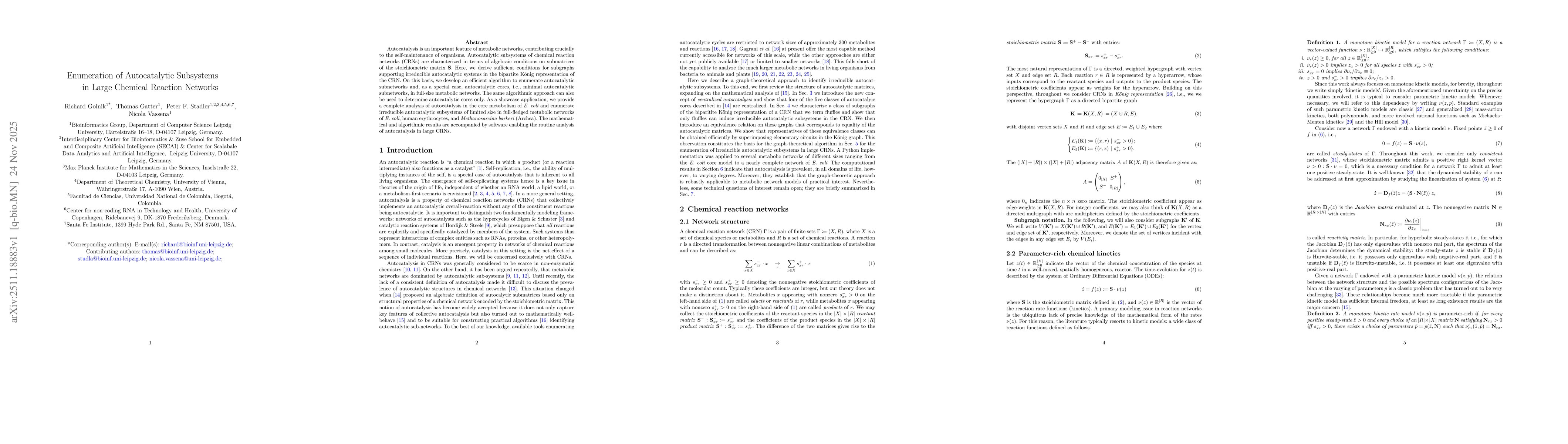 Thumbnail for Enumeration of Autocatalytic Subsystems in Large Chemical Reaction Networks