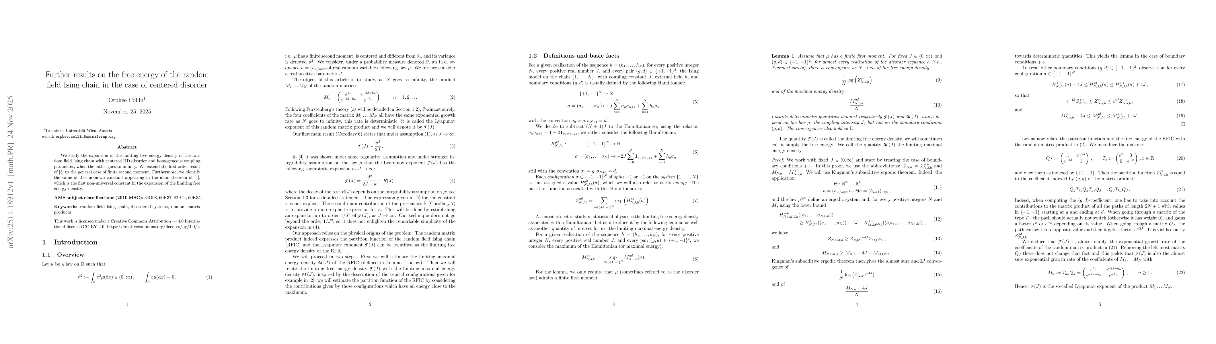 Thumbnail for Further results on the free energy of the random field Ising chain in the case of centered disorder