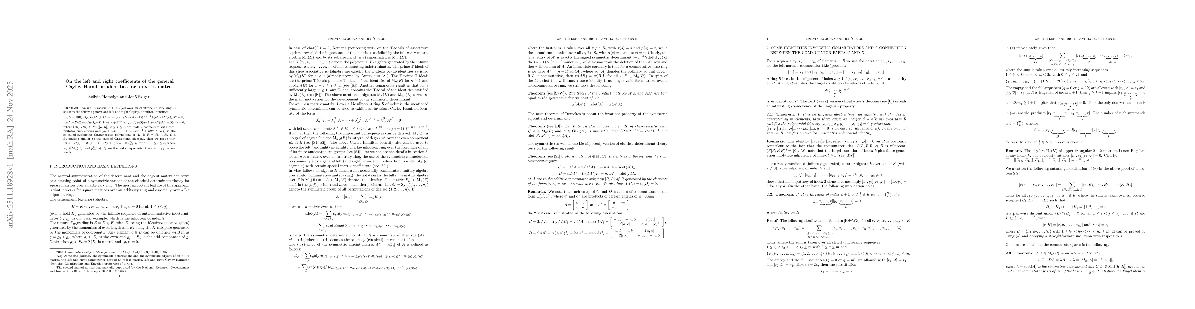 Thumbnail for On the left and right coefficients of the general Cayley-Hamilton identities for an nxn matrix