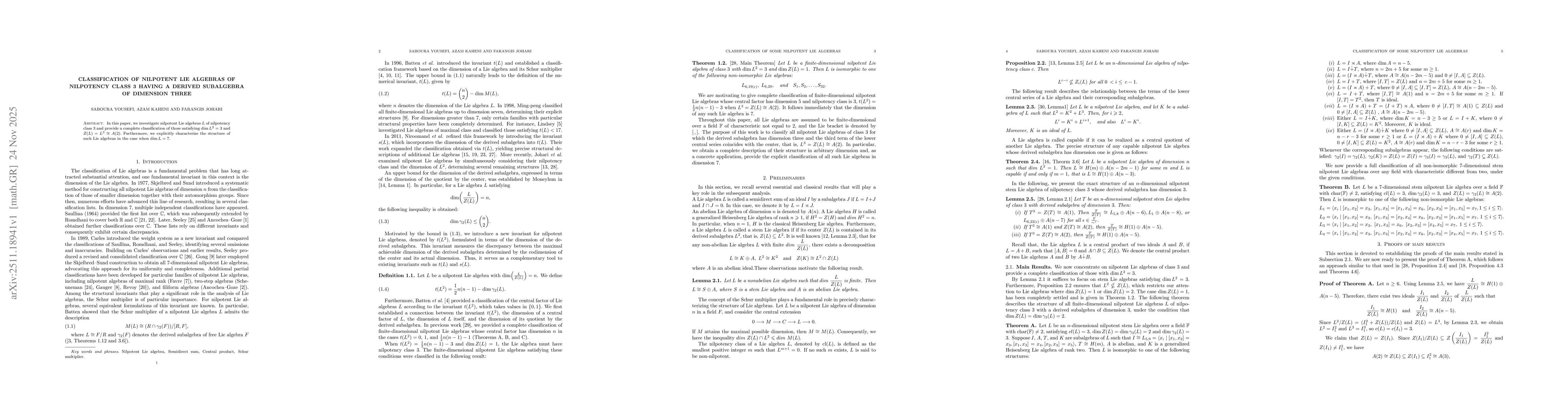 Thumbnail for Classification of nilpotent Lie algebras of nilpotency class 3 having a derived subalgebra of dimension three