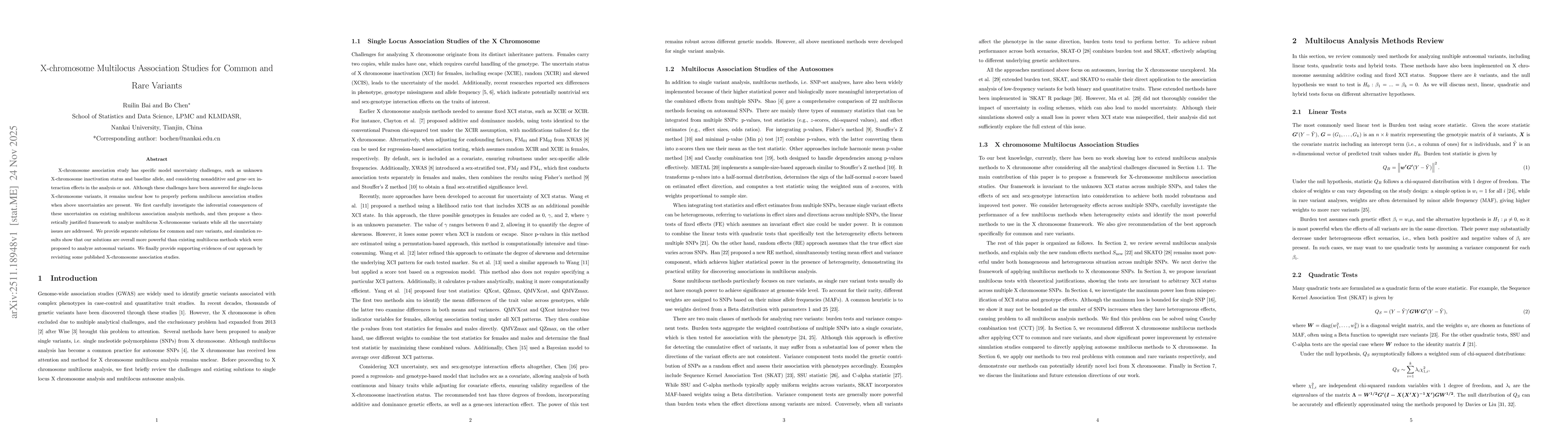 Thumbnail for X-chromosome Multilocus Association Studies for Common and Rare Variants