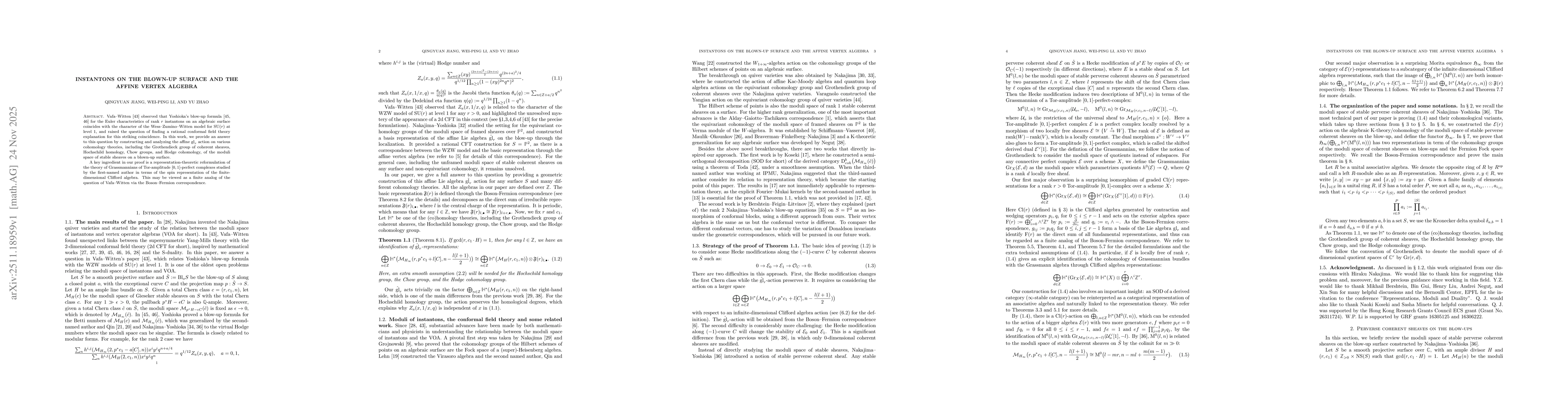 Thumbnail for Instantons on the Blown-up Surface and the Affine Vertex Algebra