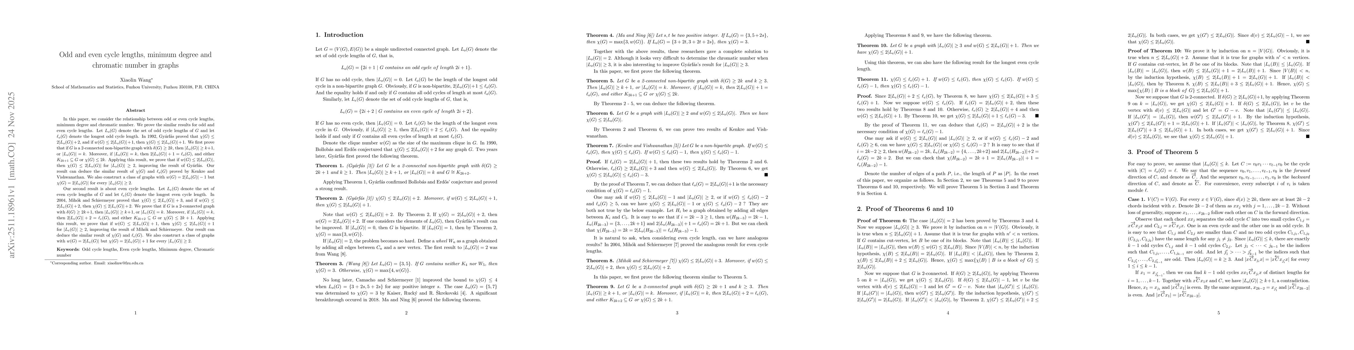 Thumbnail for Odd and even cycle lengths, minimum degree and chromatic number in graphs