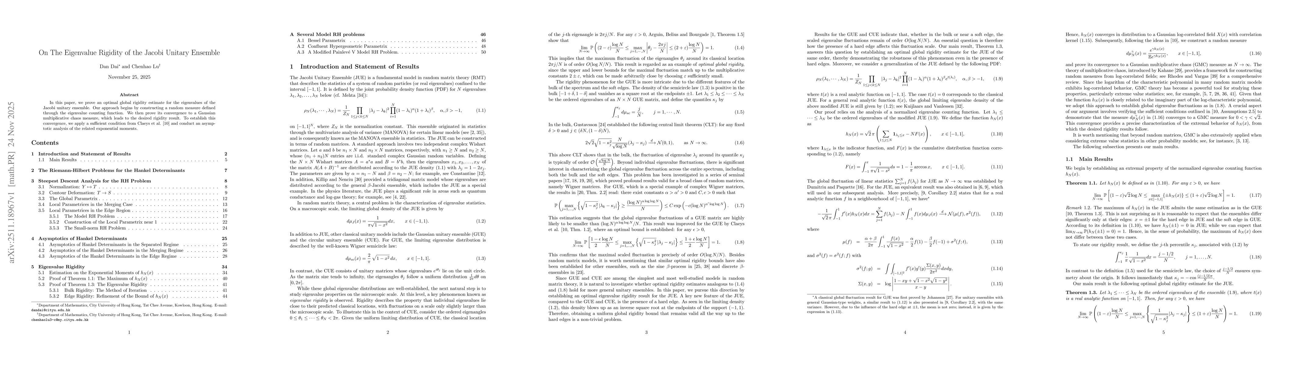 Thumbnail for On The Eigenvalue Rigidity of the Jacobi Unitary Ensemble