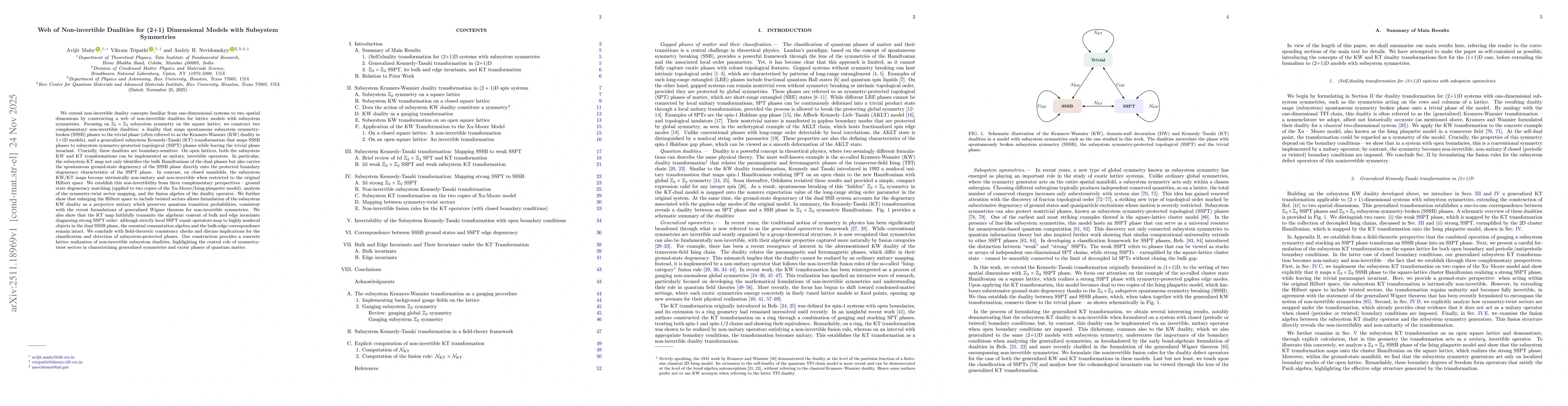 Thumbnail for Web of Non-invertible Dualities for (2+1) Dimensional Models with Subsystem Symmetries