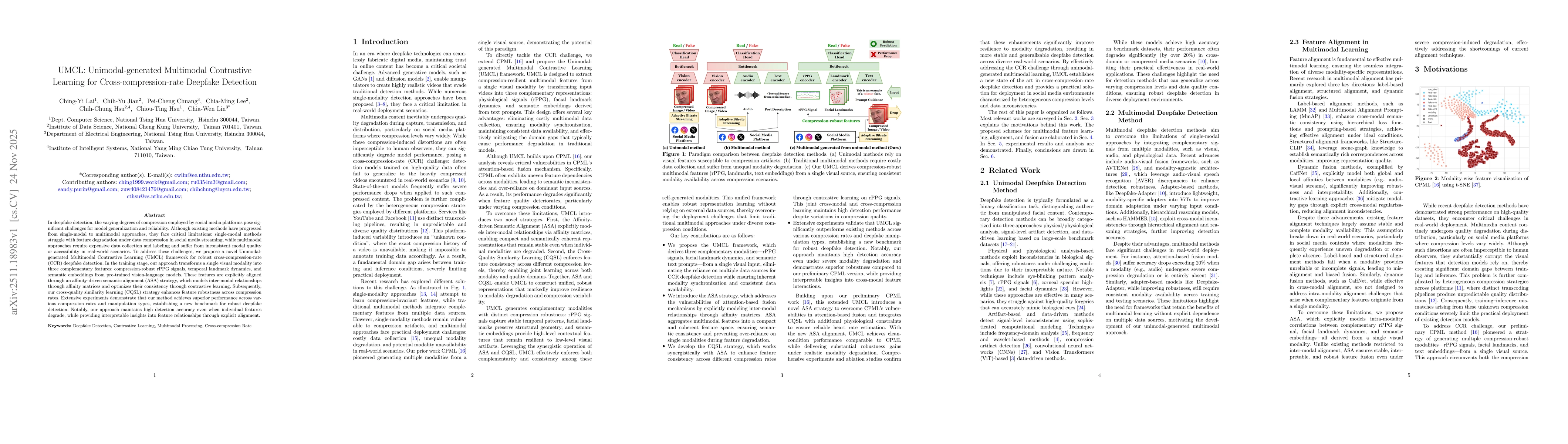 Thumbnail for UMCL: Unimodal-generated Multimodal Contrastive Learning for Cross-compression-rate Deepfake Detection