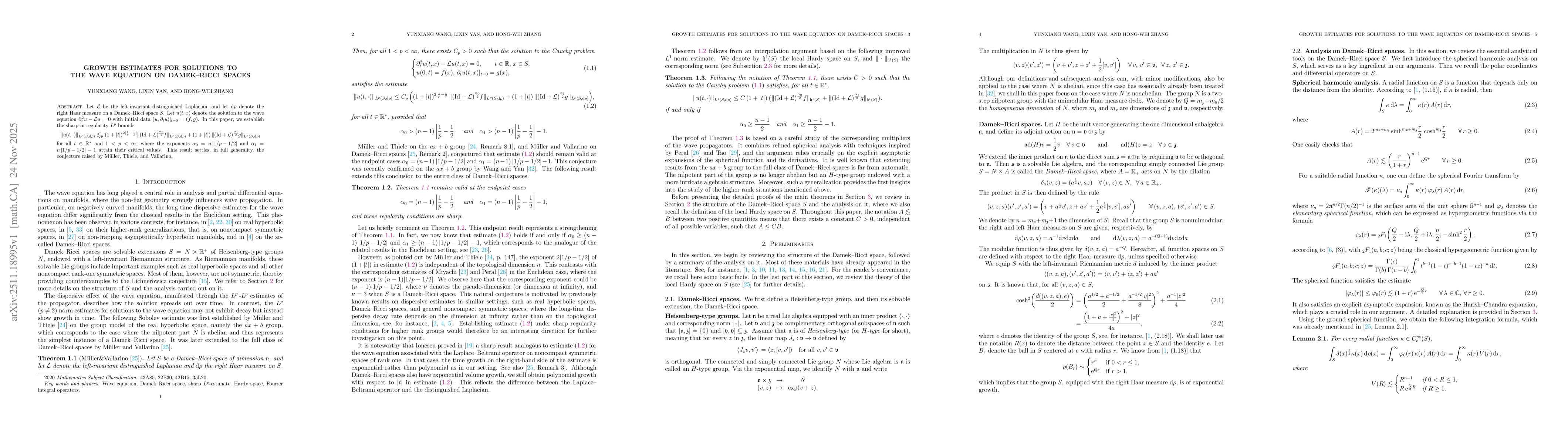 Thumbnail for Growth Estimates for Solutions to the Wave Equation on Damek--Ricci Spaces