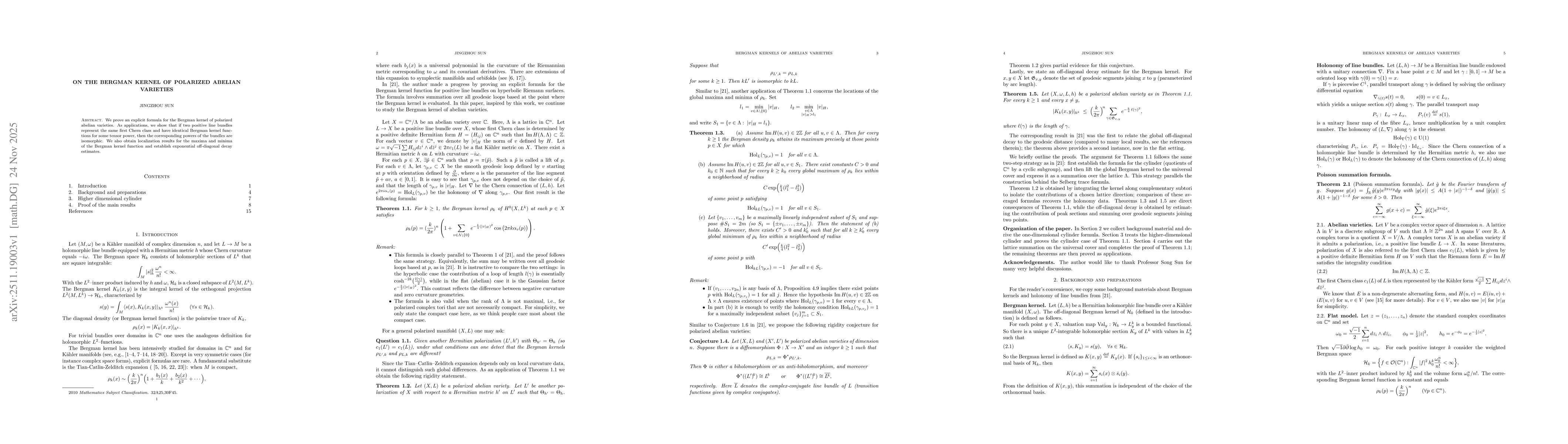Thumbnail for On the Bergman kernel of polarized abelian varieties