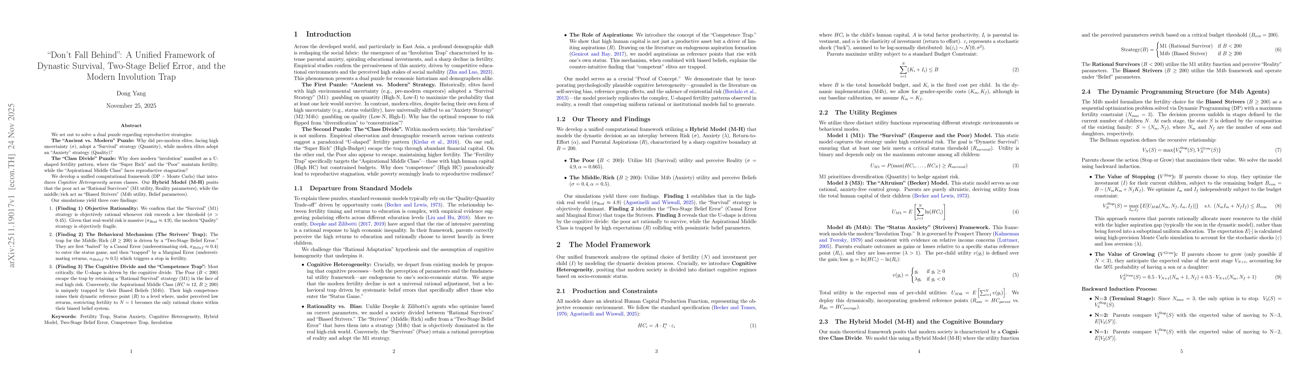 Thumbnail for "Don't Fall Behind": A Unified Framework of Dynastic Survival, Two-Stage Belief Error, and the Modern Involution Trap