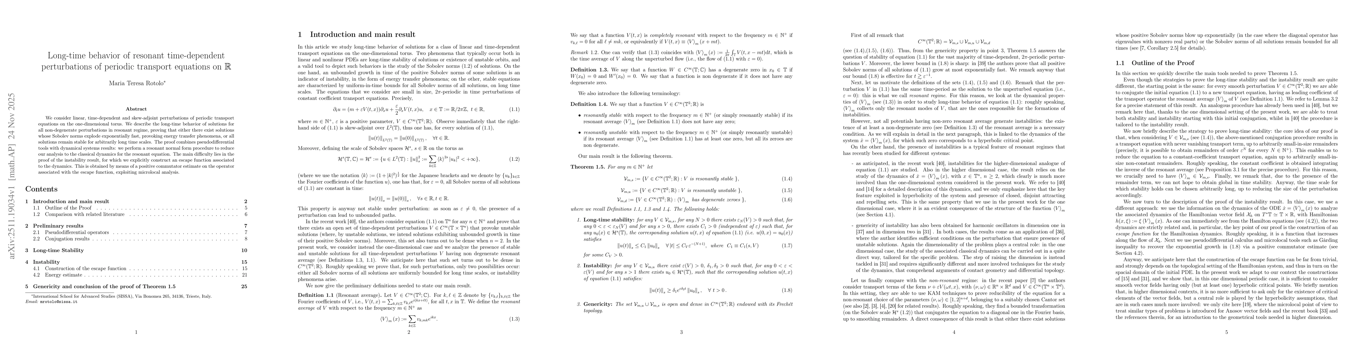 Thumbnail for Long-time behavior of resonant time-dependent perturbations of periodic transport equations on $\mathbb{R}$
