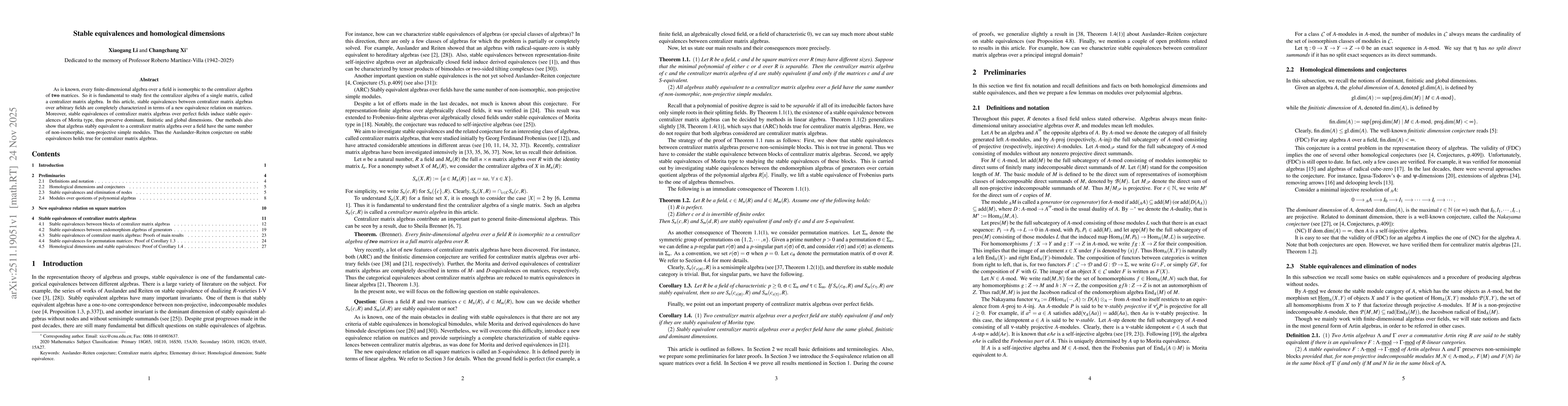 Thumbnail for Stable equivalences and homological dimensions