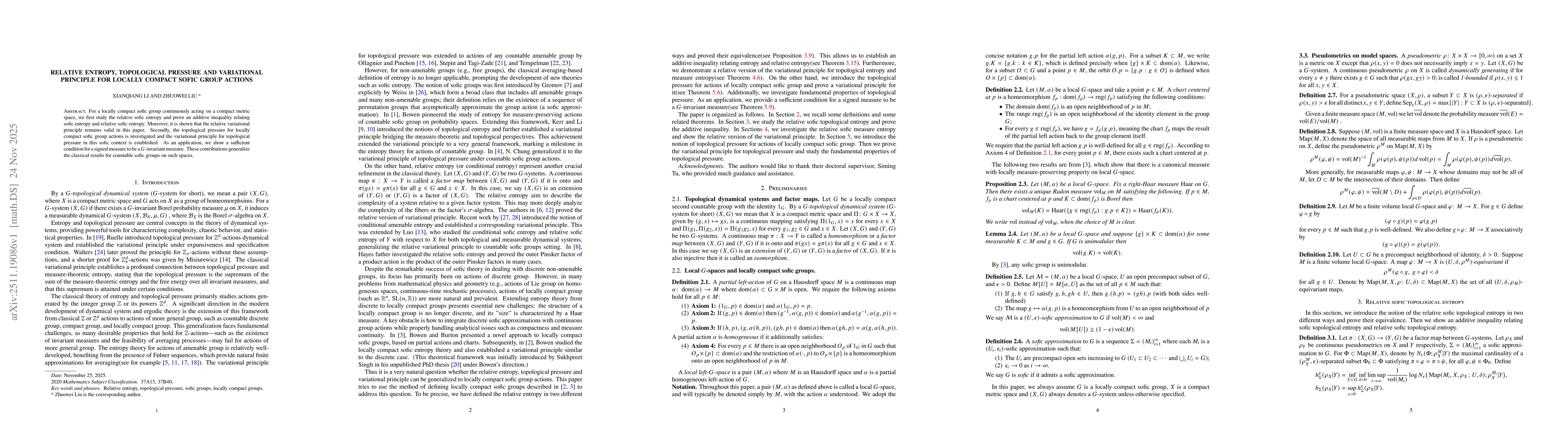 Thumbnail for Relative entropy, topological pressure and variational principle for locally compact sofic group actions