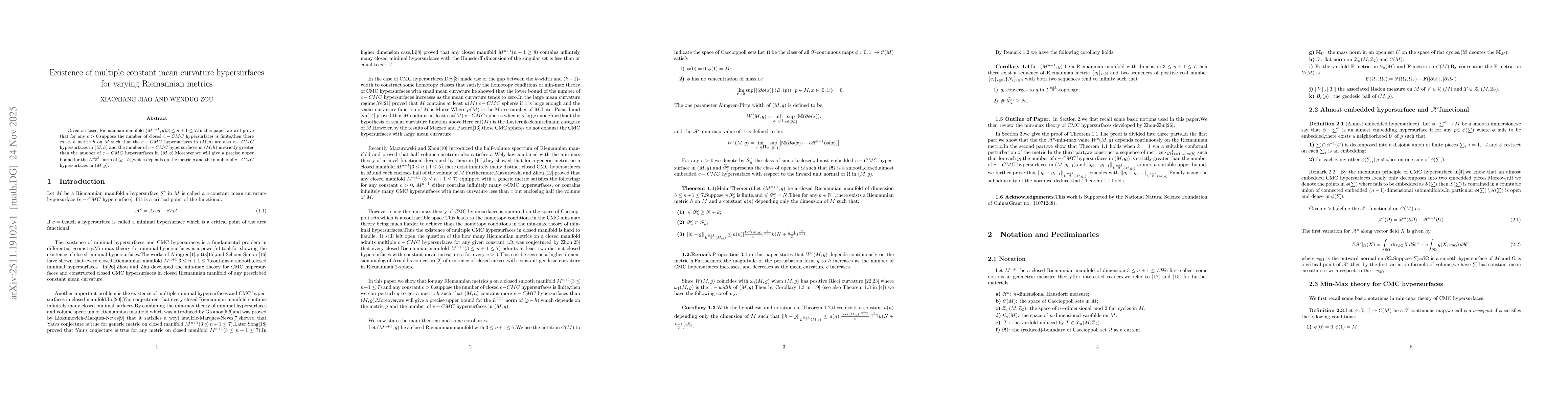 Thumbnail for Existence of multiple constant mean curvature hypersurfaces for varying Riemannian metrics