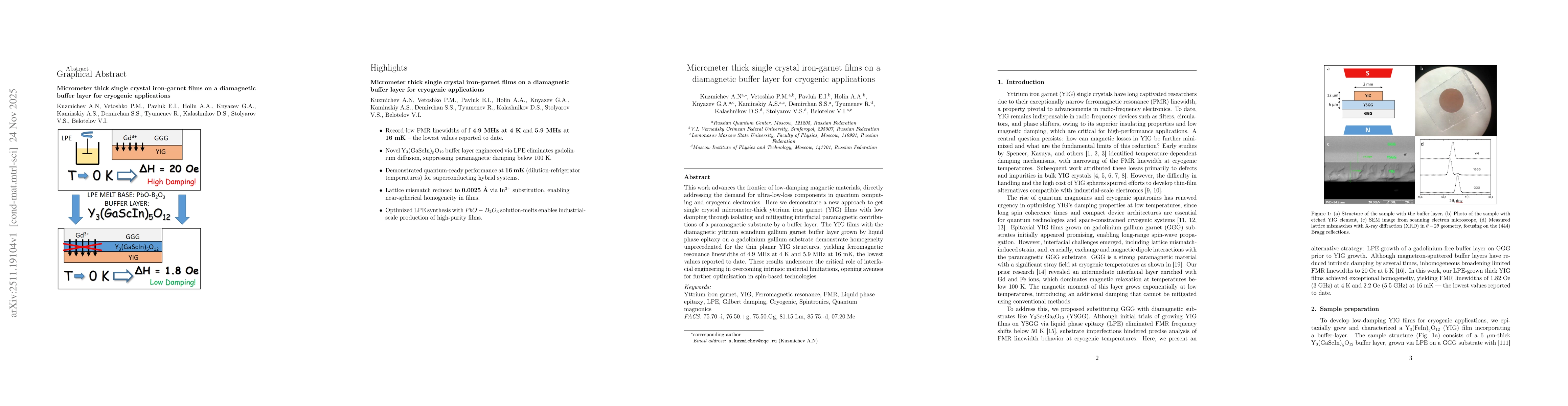 Thumbnail for Micrometer thick single crystal iron-garnet films on a diamagnetic buffer layer for cryogenic applications
