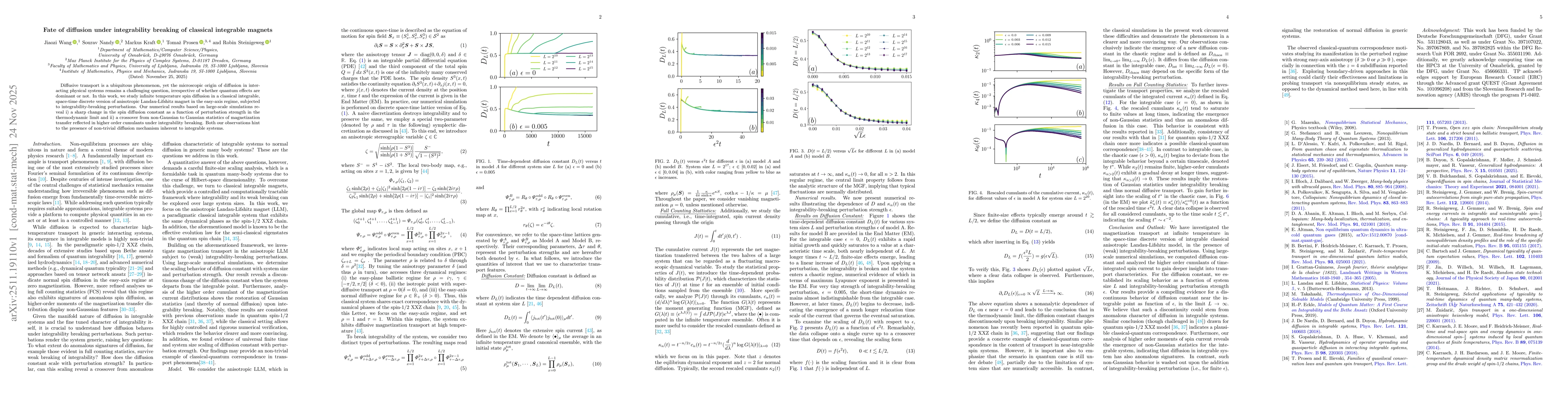 Thumbnail for Fate of diffusion under integrability breaking of classical integrable magnets