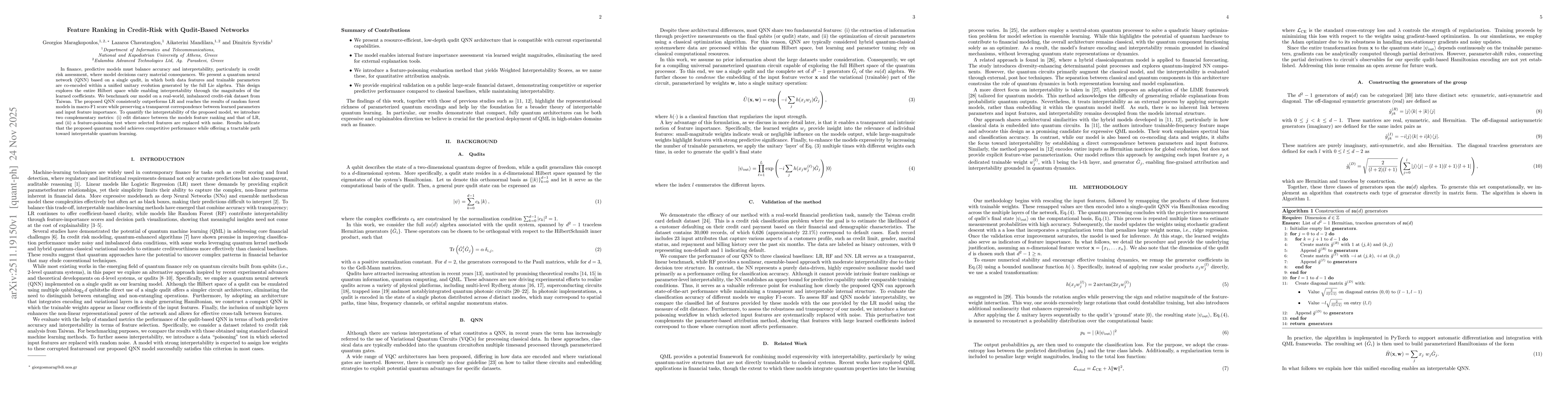Thumbnail for Feature Ranking in Credit-Risk with Qudit-Based Networks