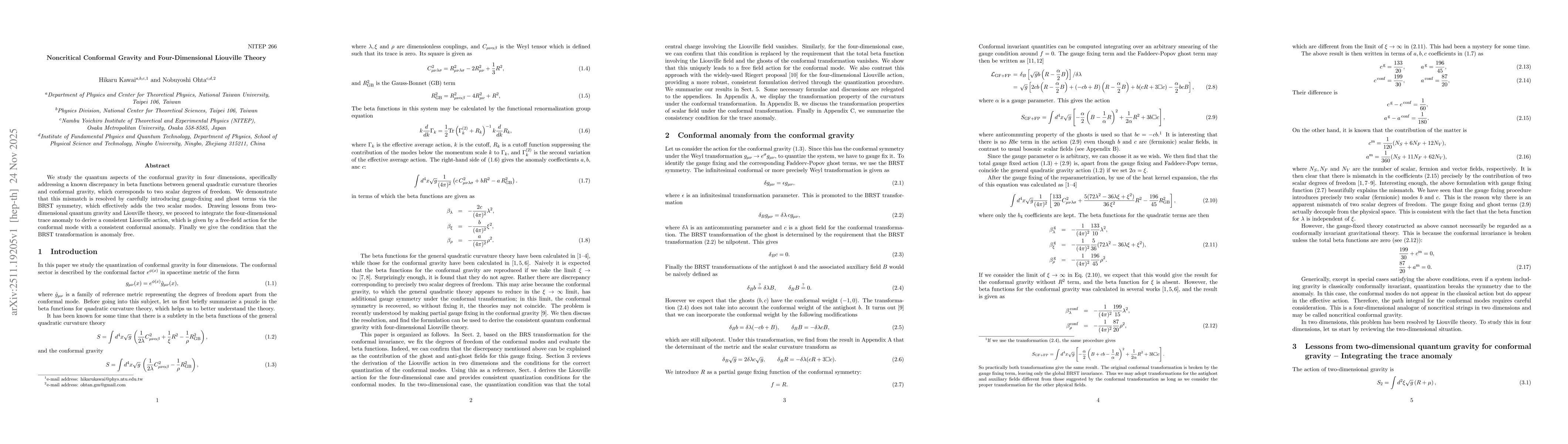 Thumbnail for Noncritical Conformal Gravity and Four-Dimensional Liouville Theory
