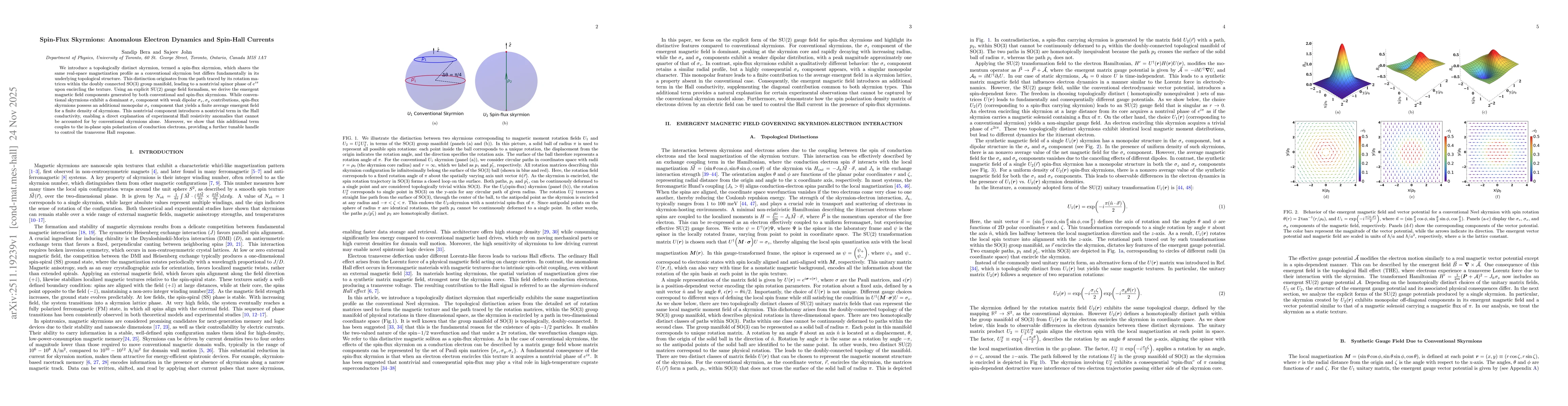 Thumbnail for Spin-Flux Skyrmions: Anomalous Electron Dynamics and Spin-Hall Currents