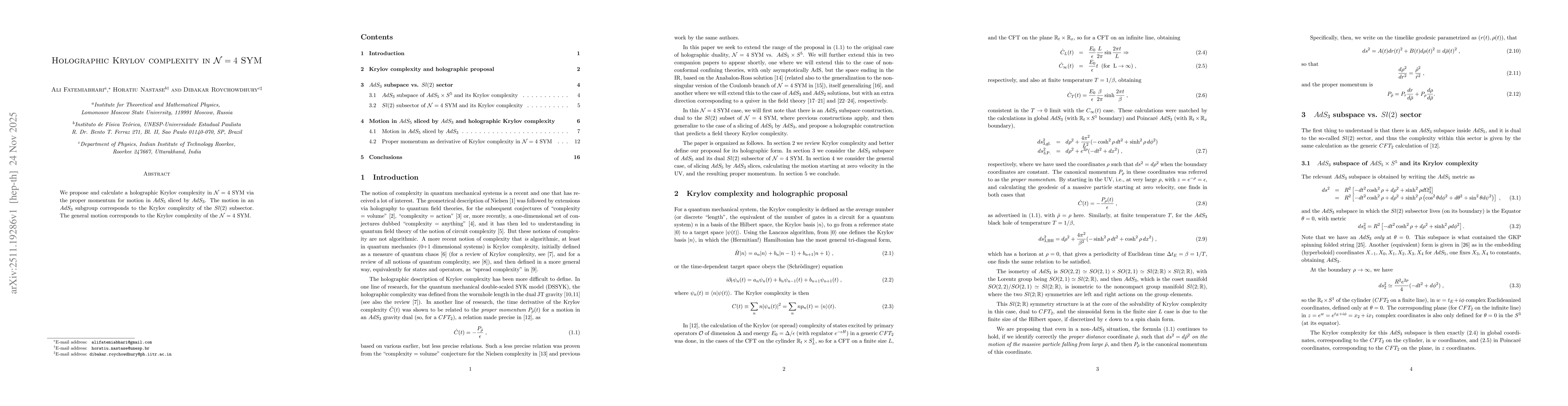 Thumbnail for Holographic Krylov complexity in ${\cal N}=4$ SYM