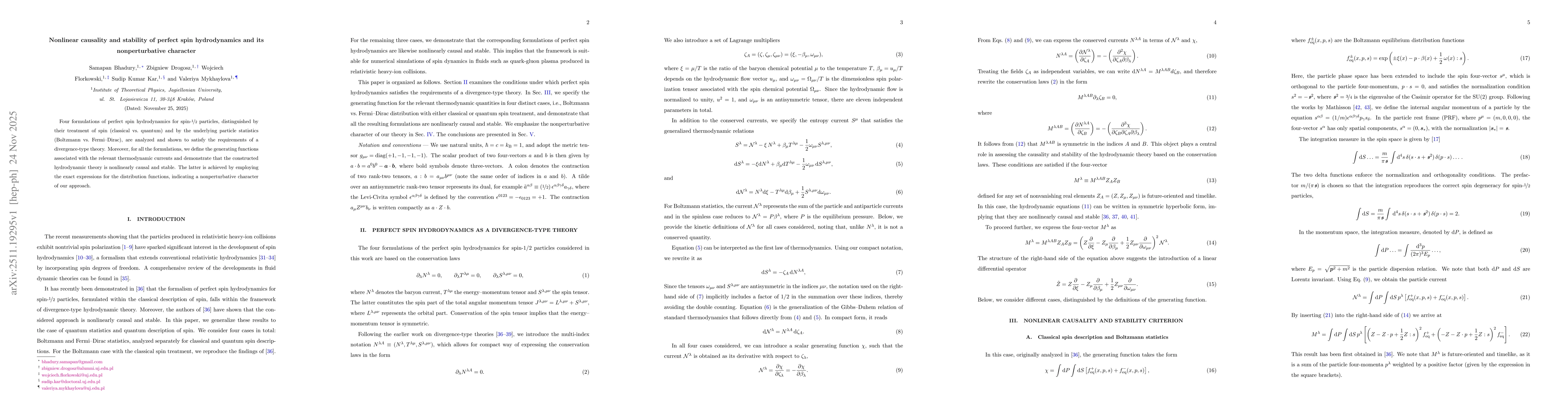 Thumbnail for Nonlinear causality and stability of perfect spin hydrodynamics and its nonperturbative character