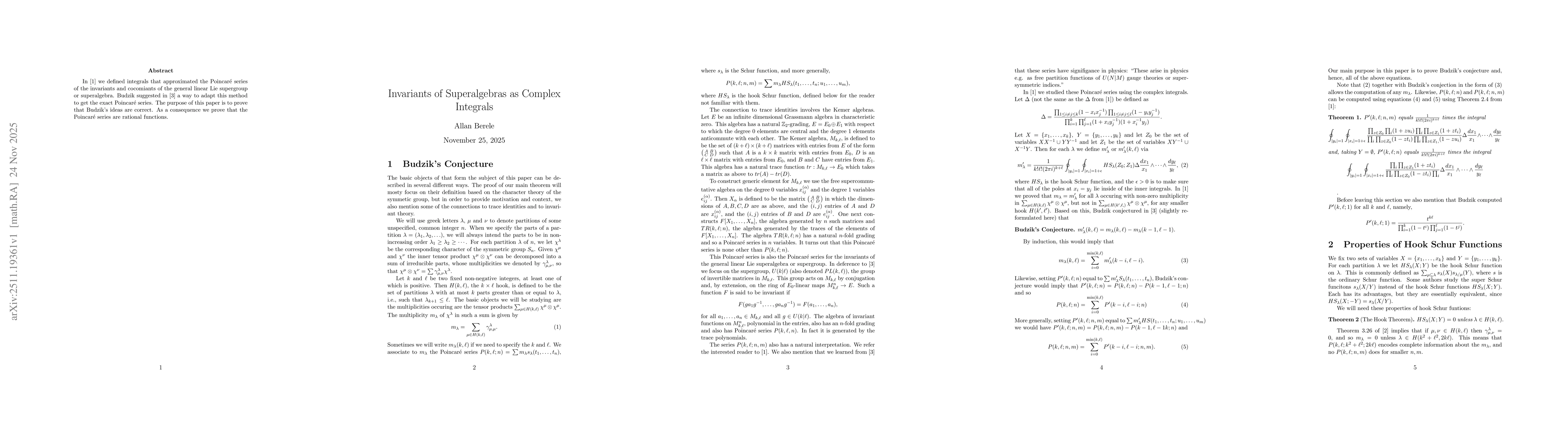 Thumbnail for Invariants of Superalgebras as Complex Integrals