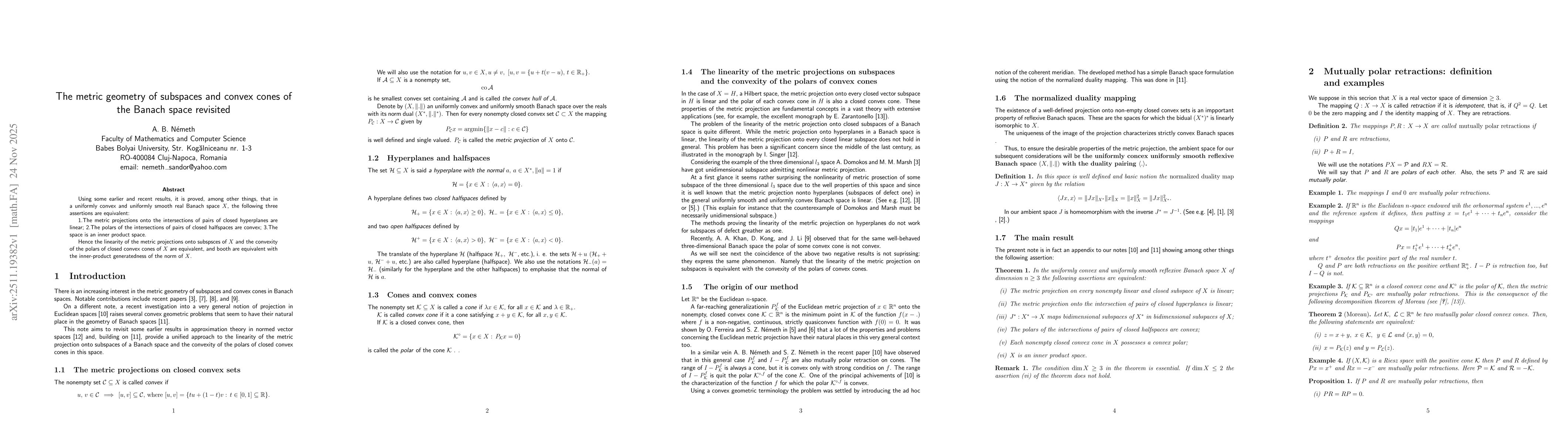 Thumbnail for The metric geometry of subspaces and convex cones of the Banach space revisited