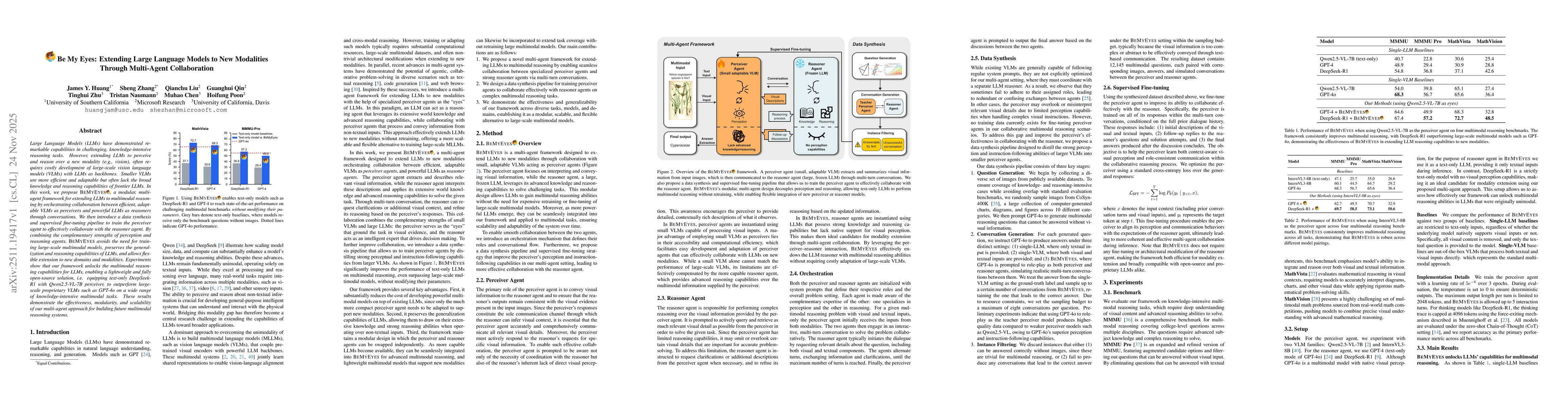 Thumbnail for Be My Eyes: Extending Large Language Models to New Modalities Through Multi-Agent Collaboration