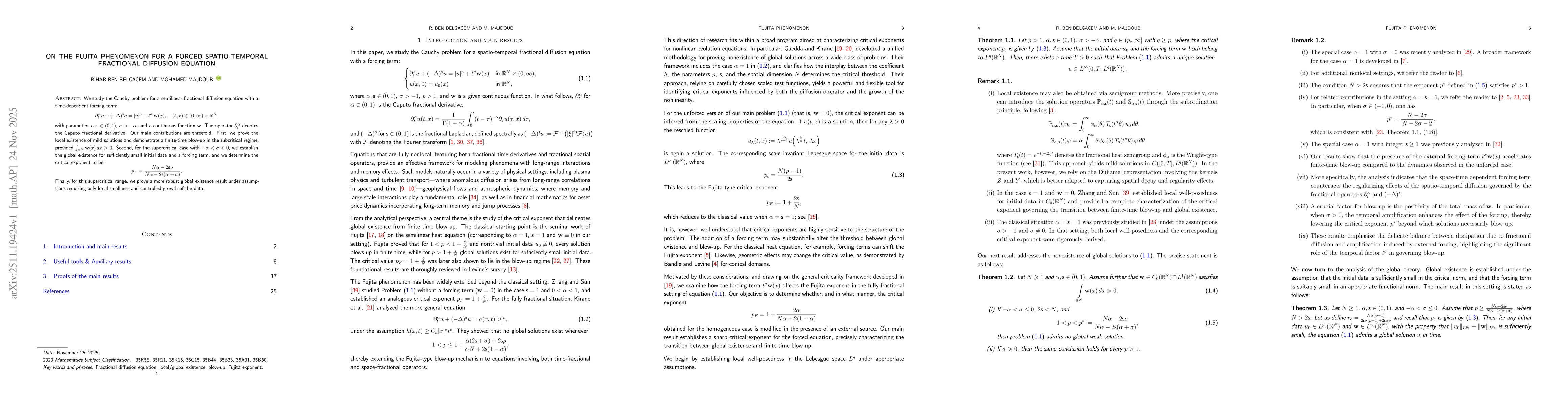 Thumbnail for On the Fujita Phenomenon for a Forced Spatio-Temporal Fractional Diffusion Equation