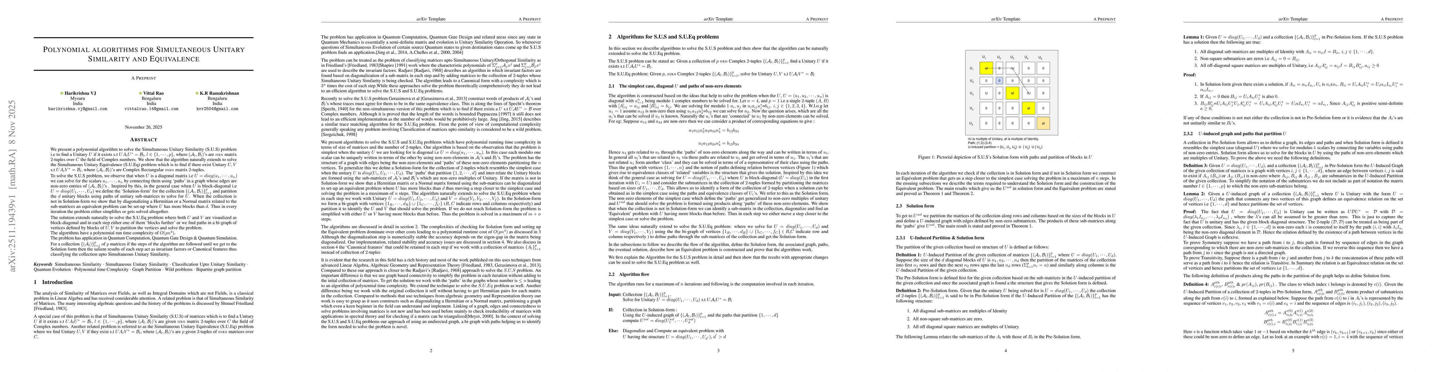 Thumbnail for Polynomial Algorithms for Simultaneous Unitary Similarity and Equivalence