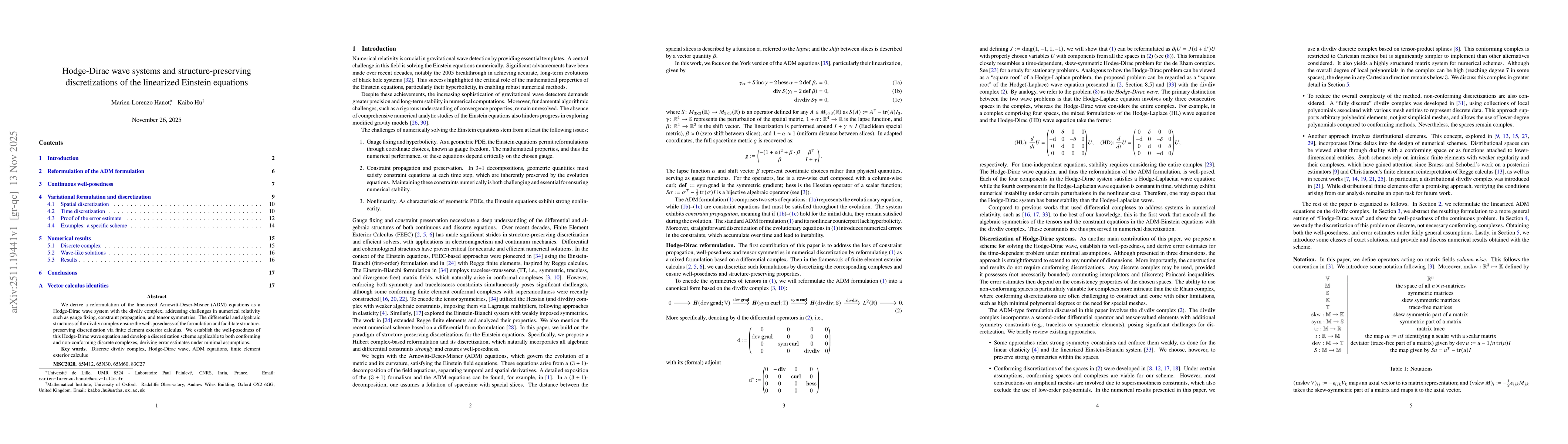 Thumbnail for Hodge-Dirac wave systems and structure-preserving discretizations of the linearized Einstein equations