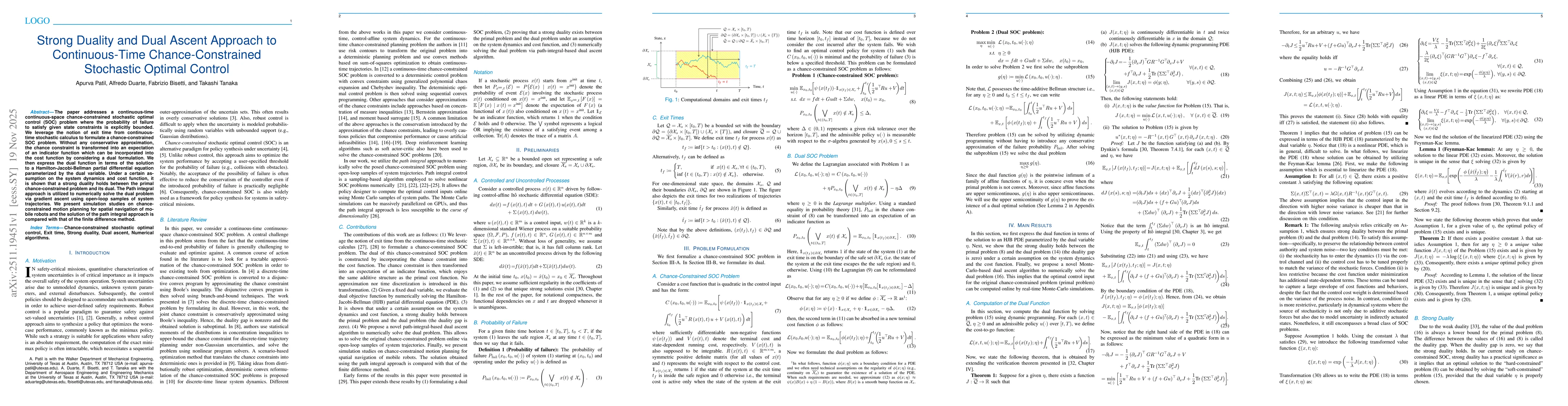 Thumbnail for Strong Duality and Dual Ascent Approach to Continuous-Time Chance-Constrained Stochastic Optimal Control