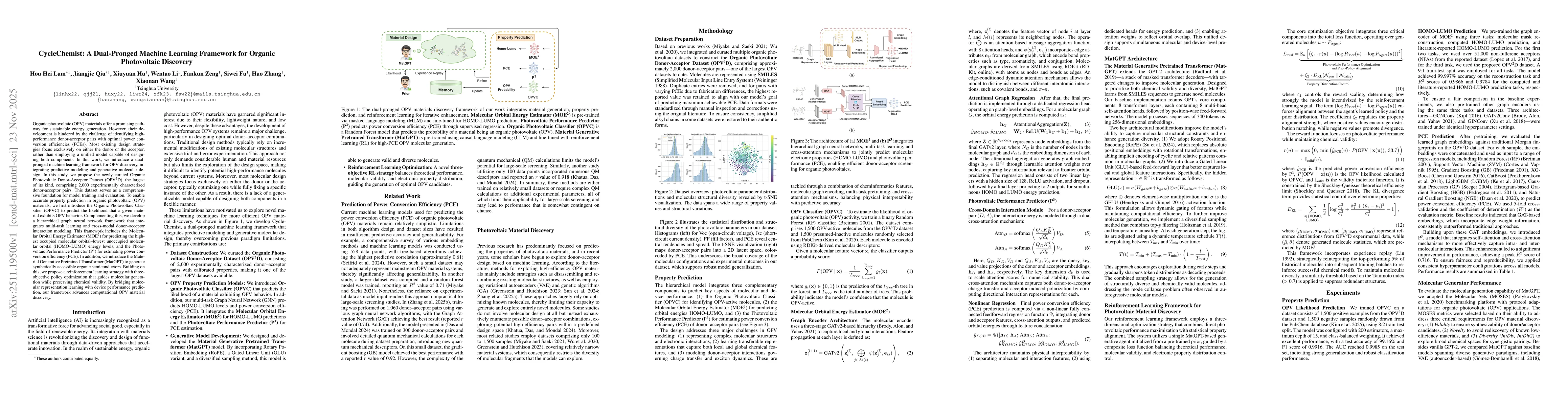 Thumbnail for CycleChemist: A Dual-Pronged Machine Learning Framework for Organic Photovoltaic Discovery