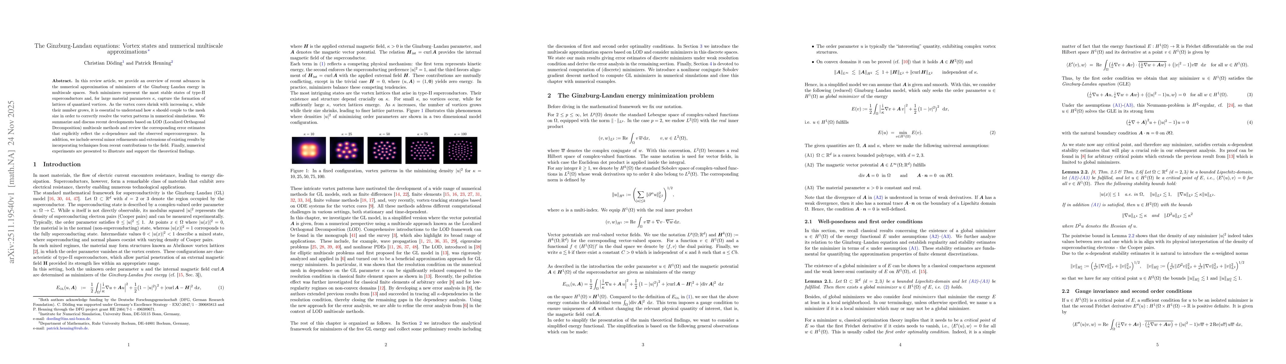 Thumbnail for The Ginzburg-Landau equations: Vortex states and numerical multiscale approximations
