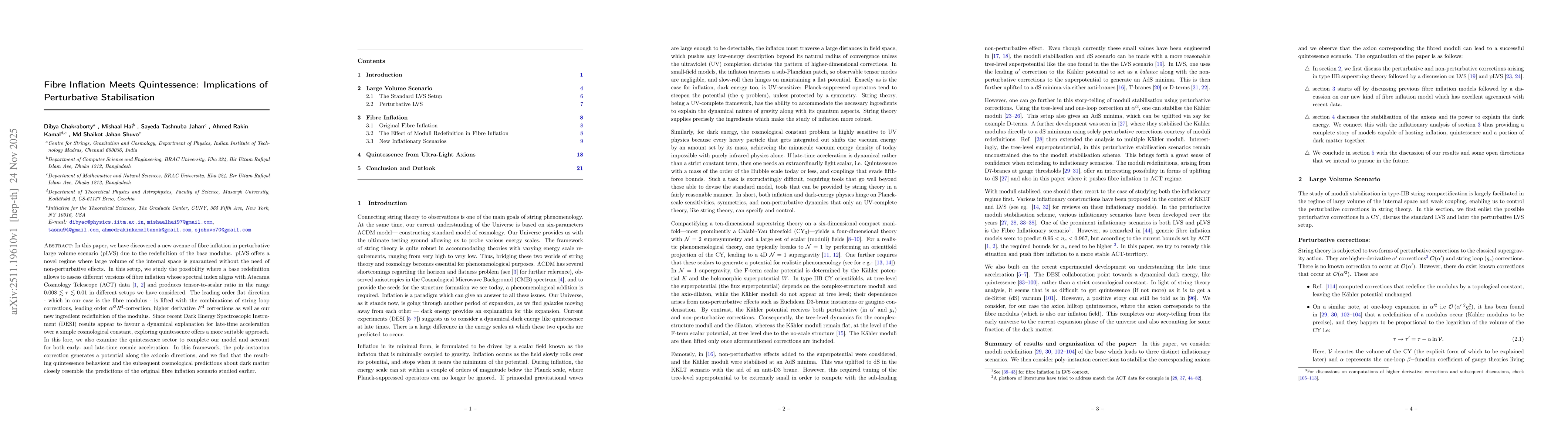 Thumbnail for Fibre Inflation Meets Quintessence: Implications of Perturbative Stabilisation