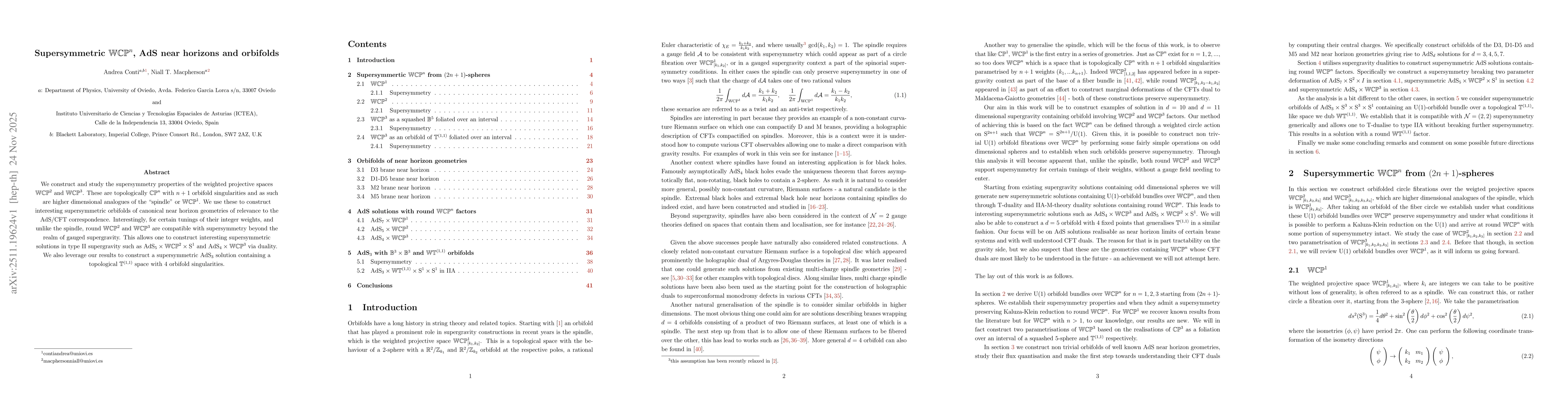 Thumbnail for Supersymmetric $\mathbb{WCP}^n$, AdS near horizons and orbifolds