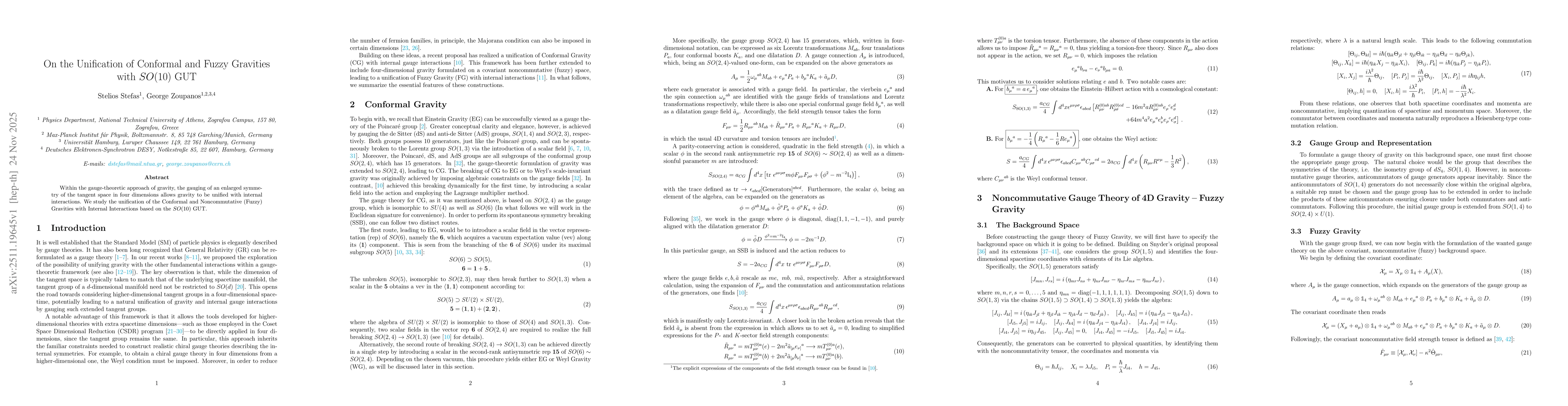 Thumbnail for On the Unification of Conformal and Fuzzy Gravities with $SO(10)$ GUT
