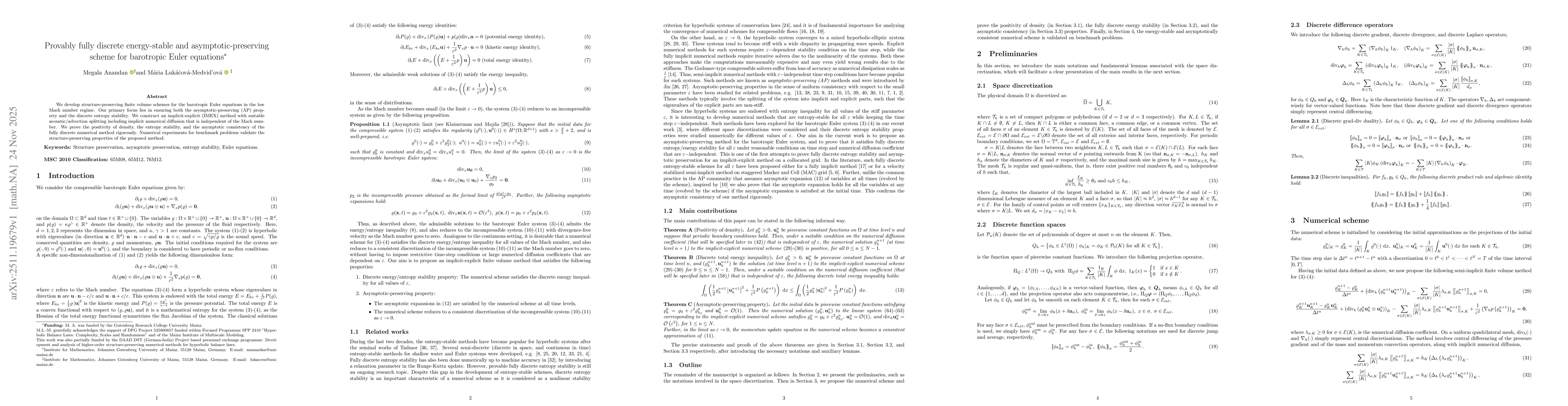 Thumbnail for Provably fully discrete energy-stable and asymptotic-preserving scheme for barotropic Euler equations
