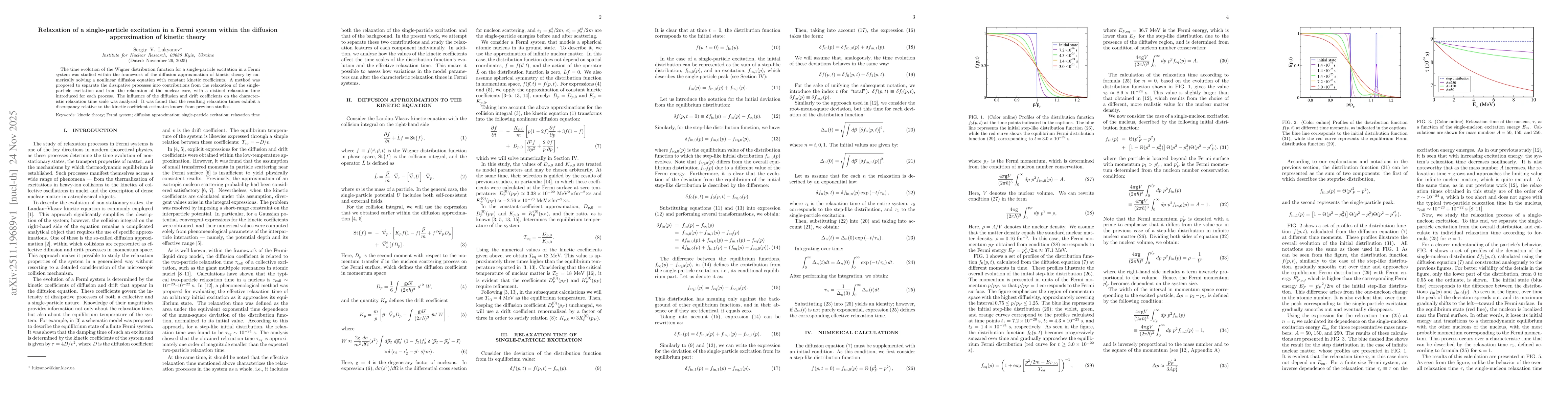 Thumbnail for Relaxation of a single-particle excitation in a Fermi system within the diffusion approximation of kinetic theory