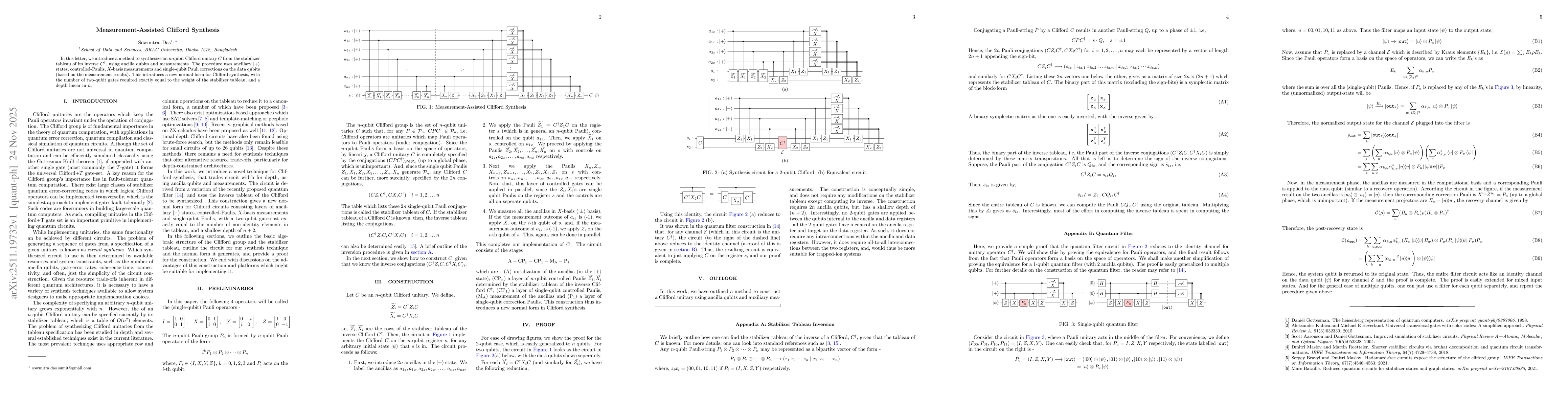 Thumbnail for Measurement-Assisted Clifford Synthesis