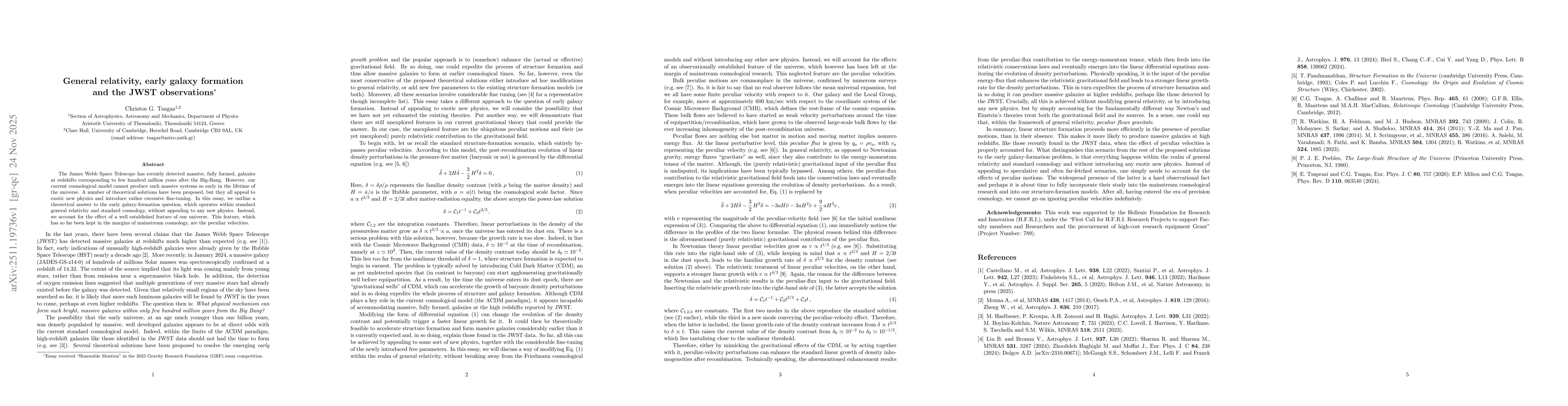 Thumbnail for General relativity, early galaxy formation and the JWST observations