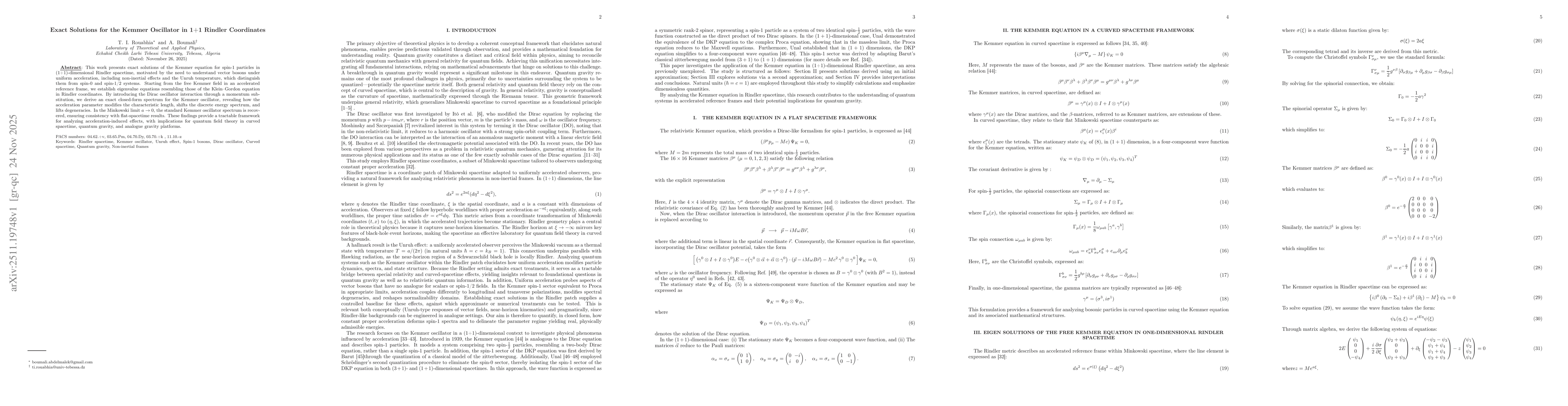 Thumbnail for Exact Solutions for the Kemmer Oscillator in 1+1 Rindler Coordinates