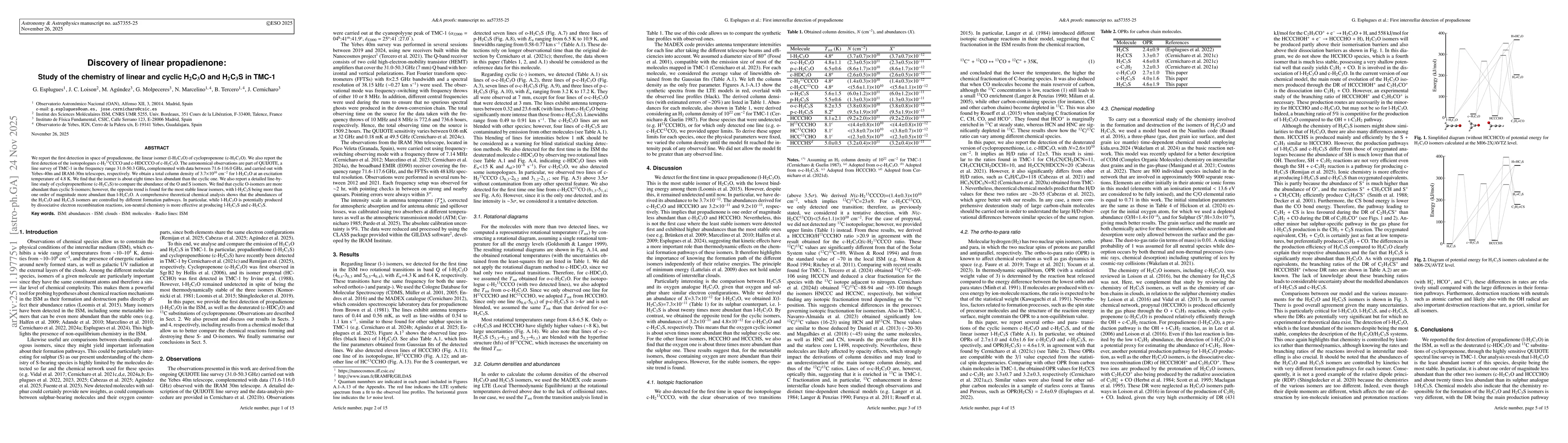 Thumbnail for Discovery of linear propadienone: Study of the chemistry of linear and cyclic H$_2$C$_3$O and H$_2$C$_3$S in TMC-1