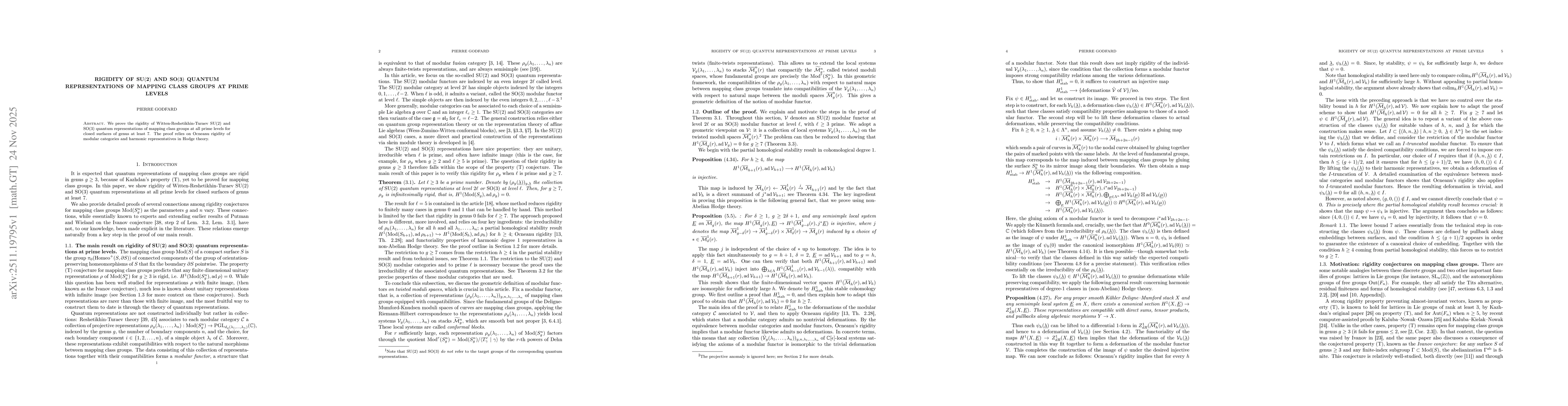 Thumbnail for Rigidity of $\mathbf{SU(2)}$ and $\mathbf{SO(3)}$ quantum representations of mapping class groups at prime levels