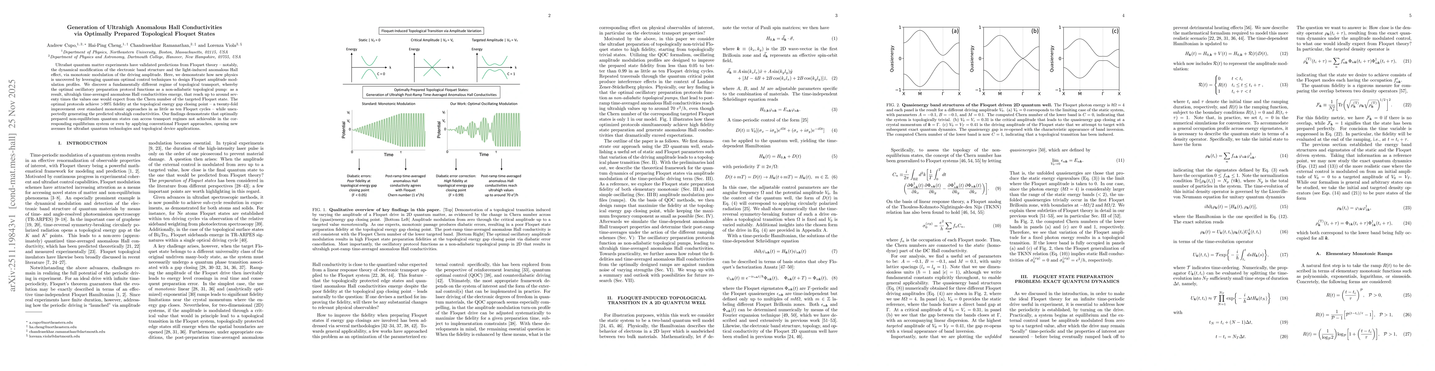 Thumbnail for Generation of Ultrahigh Anomalous Hall Conductivities via Optimally Prepared Topological Floquet States