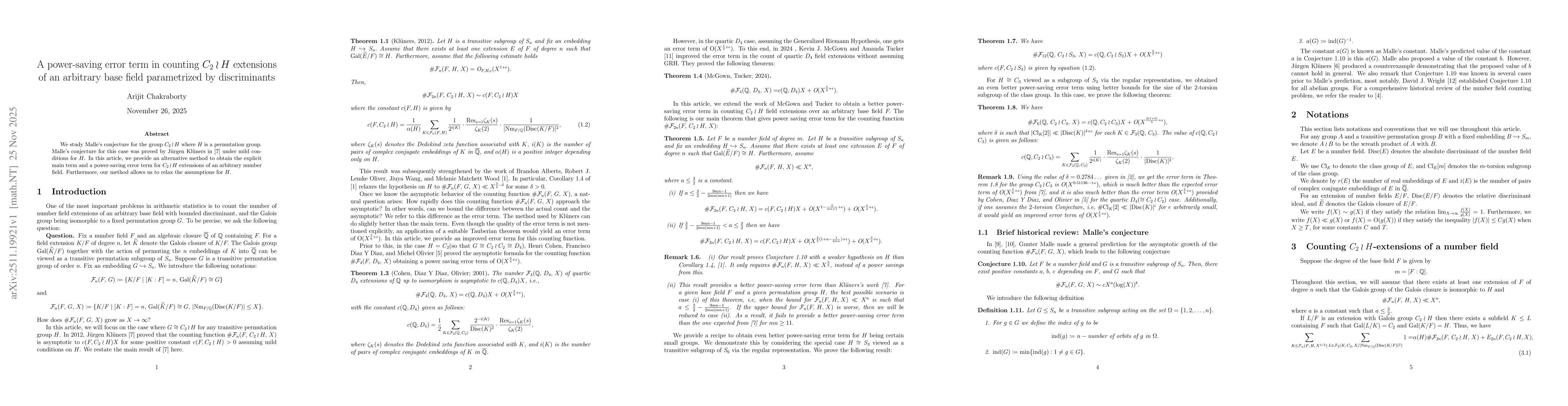 Thumbnail for A power-saving error term in counting $C_2 \wr H$ extensions of an arbitrary base field parametrized by discriminants