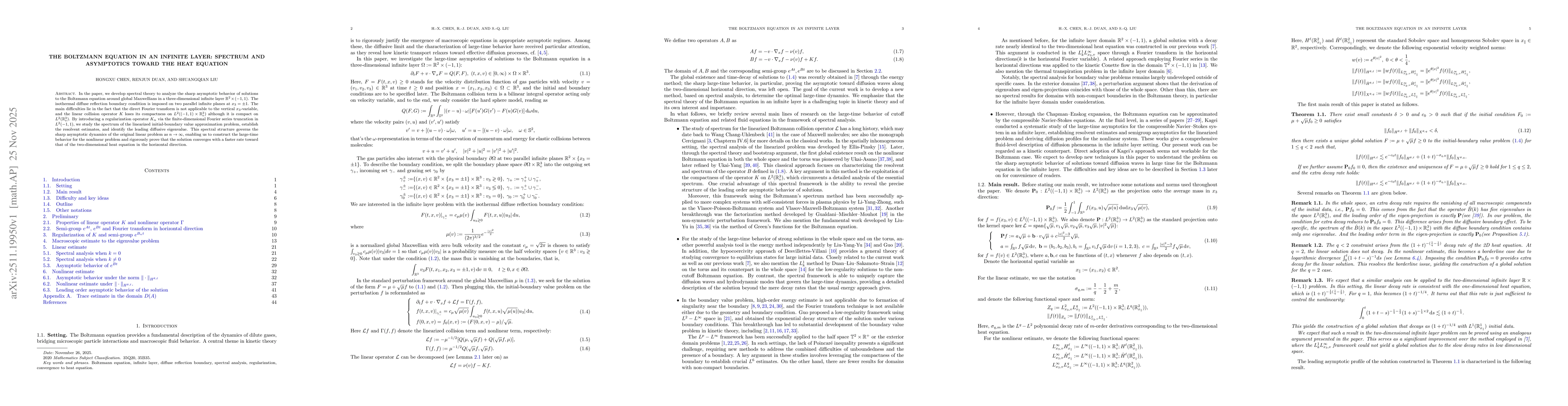 Thumbnail for The Boltzmann equation in an infinite layer: spectrum and asymptotics toward the heat equation