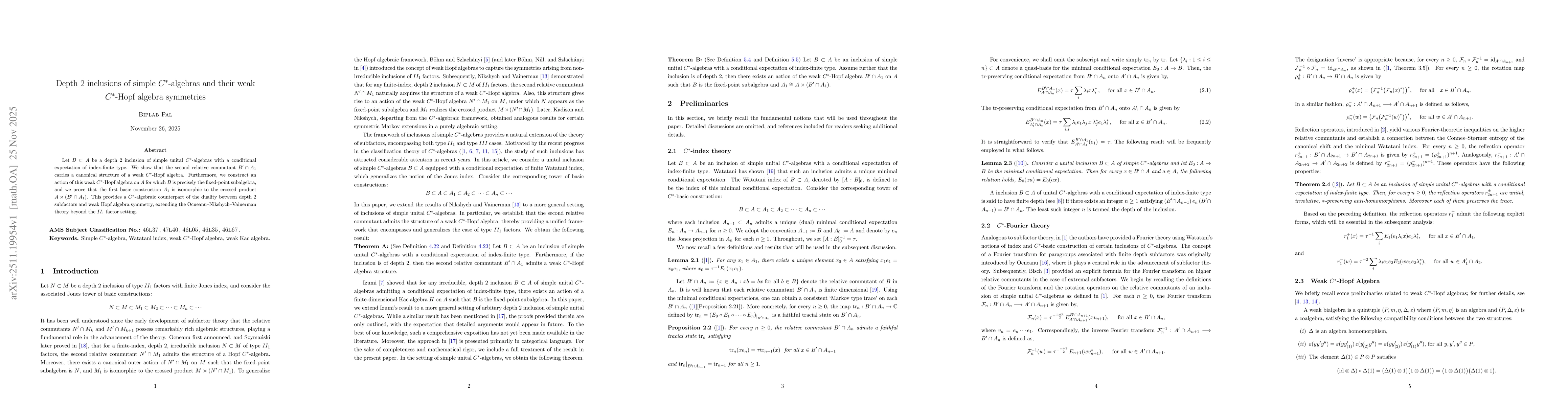 Thumbnail for Depth 2 inclusions of simple $C^*$-algebras and their weak $C^*$-Hopf algebra symmetries