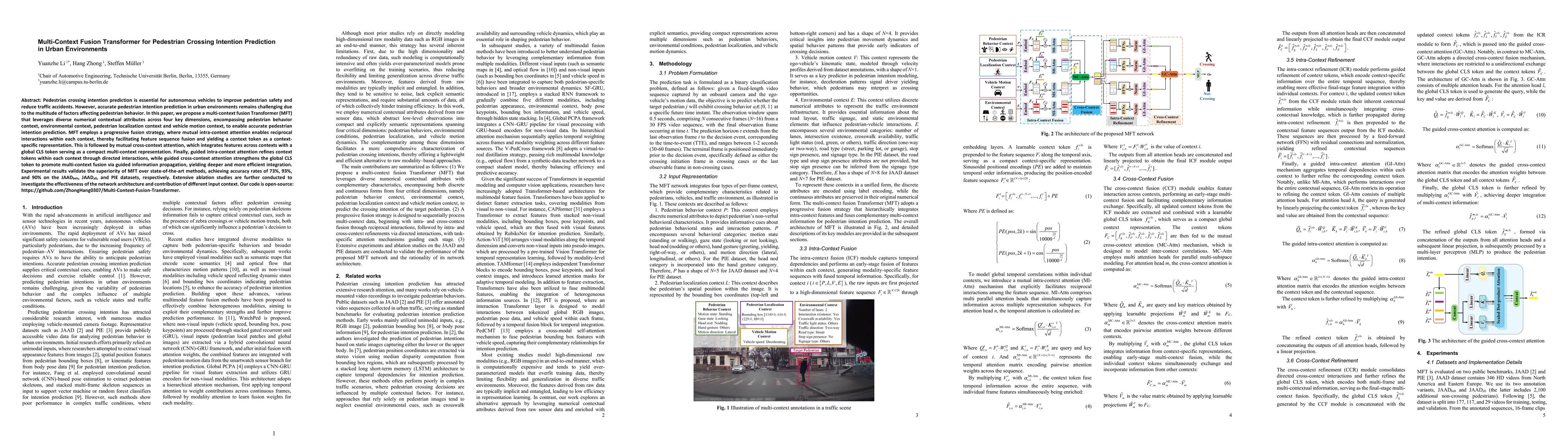 Thumbnail for Multi-Context Fusion Transformer for Pedestrian Crossing Intention Prediction in Urban Environments