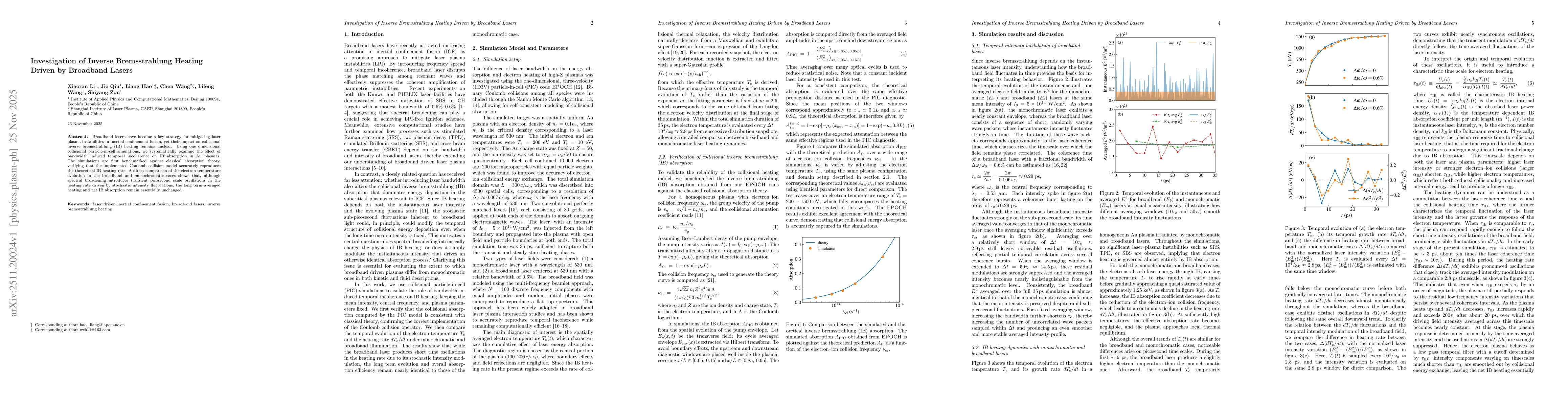 Thumbnail for Investigation of Inverse Bremsstrahlung Heating Driven by Broadband Lasers